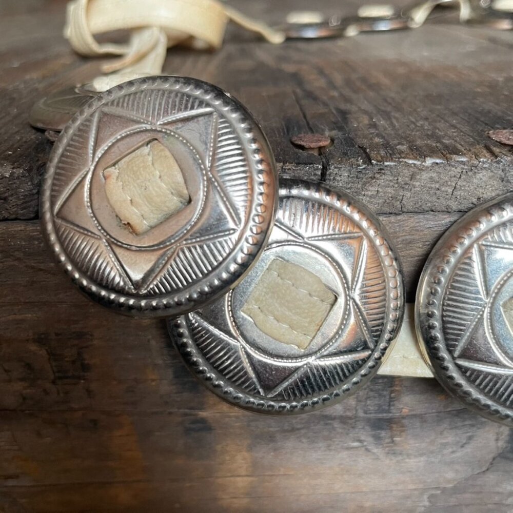 Vintage Southwest Conchos on White Leather Lightweight Belt or Neckpiece